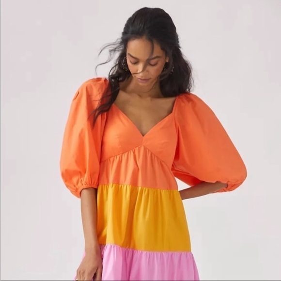 ANTHROPOLOGIE Farm Rio Tiered Colorblocked Maxi Dress XXS Petite Maximalist Boho - Picture 13 of 16